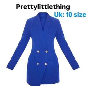 Blue gold button blazer dress